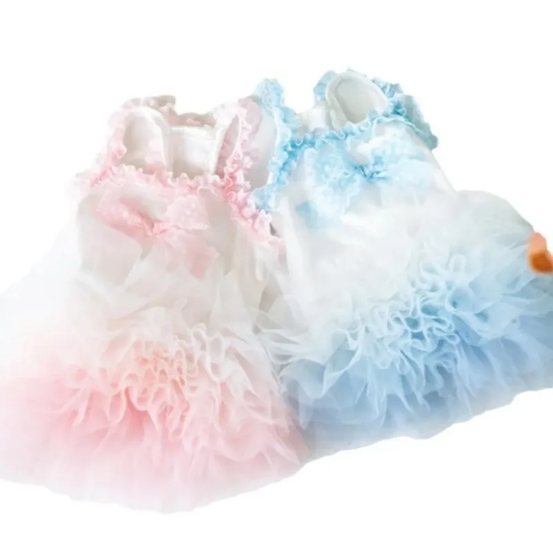 INS Pet moda verano falda de malla degradada mascota gato y perro vestido esponjoso falda de peluche princesa mascota protector solar ropa transpirable - imagen 5