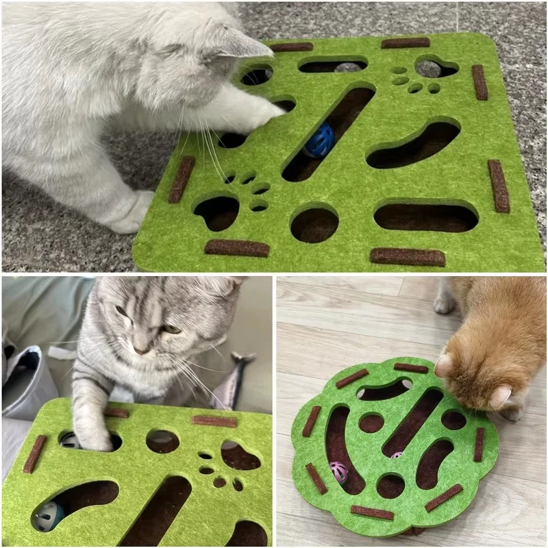 Rompecabezas para Gato, laberinto con agujeros, caja de fieltro con campana, bola, juguetes interactivos, juego de combinación divertida, suministros para gatos - imagen 5
