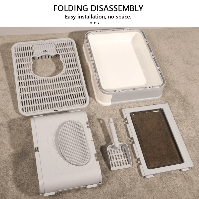 Orinal plegable para mascotas, caja de arena antisalpicaduras completamente cerrada, bandeja con cuchara, caja de arena de plástico limpia, suministro para mascotas - imagen 4