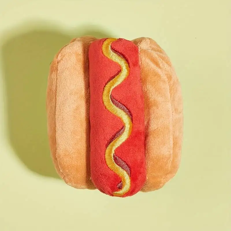 Juguete de peluche chirriante con diseño de perro caliente para mascotas, juguete masticable duradero, suministro interactivo para perros, 1 unidad - imagen 5