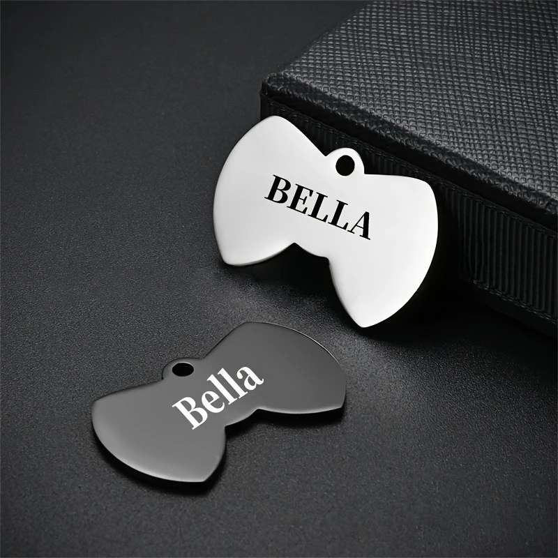 Etiquetas personalizadas grabadas para perros y gatos con nombre y número de teléfono, colgante para mascotas en forma de pajarita para identificación personalizada de mascotas - imagen 4