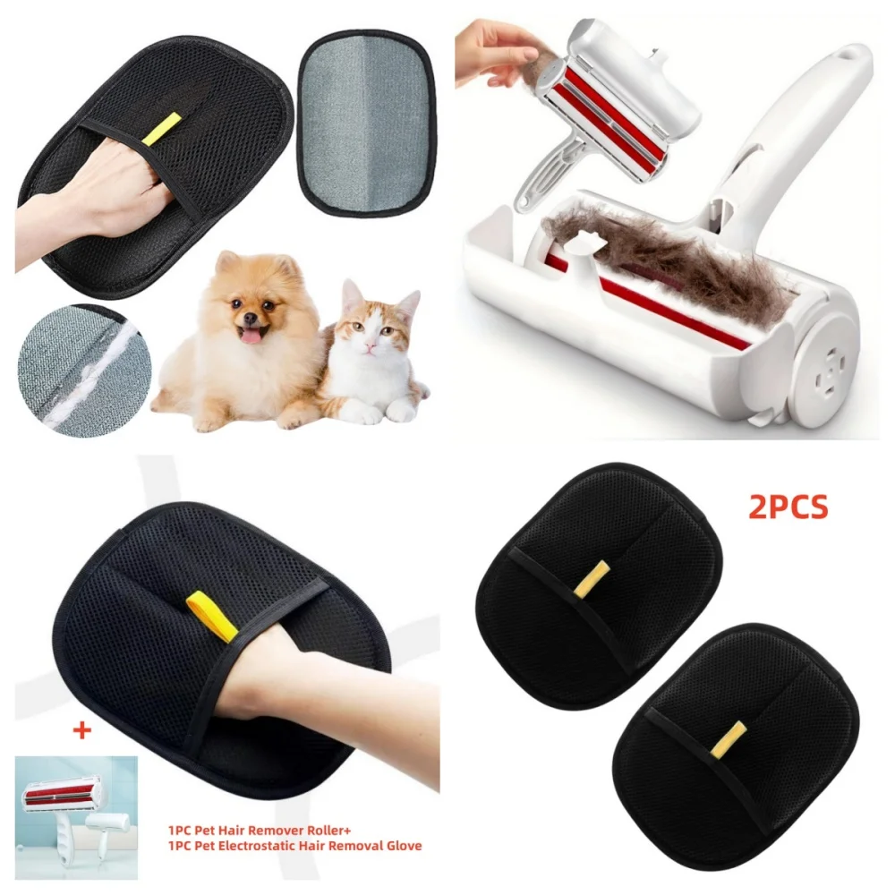 Guantes estáticos para mascotas, guantes de depilación estática, cepillos de aseo reutilizables y eficientes para el hogar, rodillo de depilación para mascotas