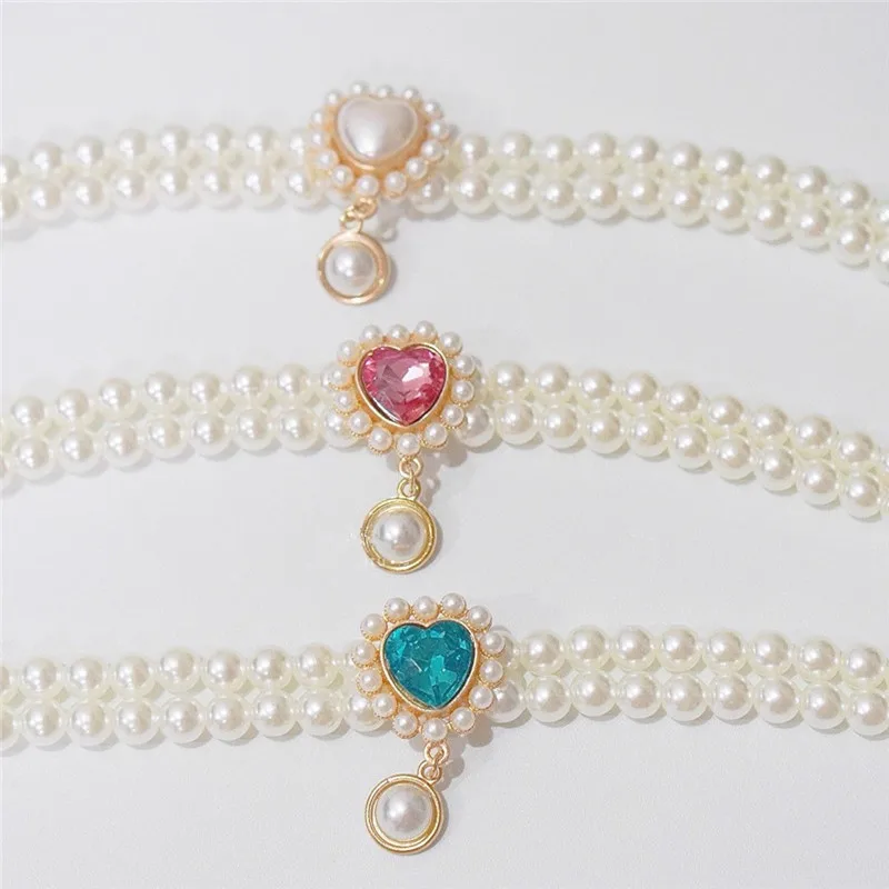 Collar retro de doble capa con diamantes y perlas para gatos y perros - imagen 5