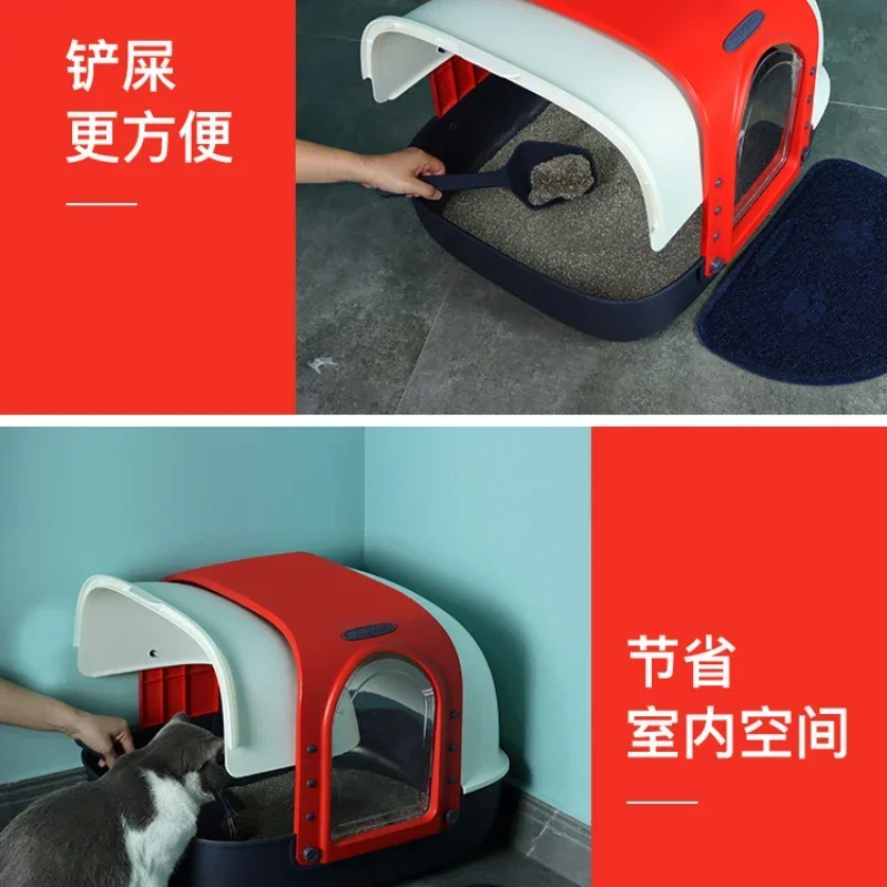 กล่องครอกแมว Enclosed Anti-splash Double Flip ห้องน้ําแมวขนาดใหญ่อุปกรณ์ทําความสะอาดสัตว์เลี้ยงรายการสัตว์เลี้ยง - imagen 4