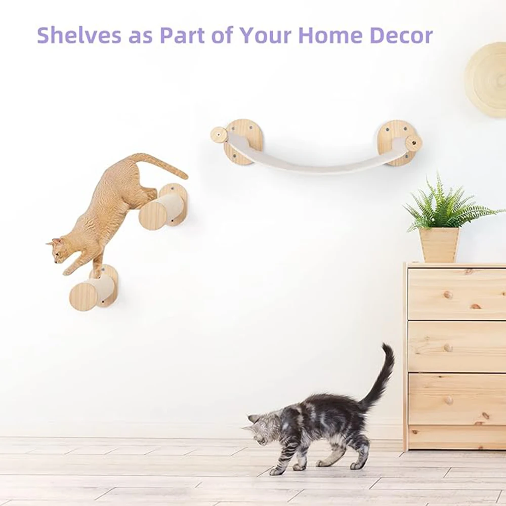 Estantes de escalada de madera montados en la pared para gatos, hamaca para gatos, plataforma de salto, muebles para mascotas para jugar y dormir - imagen 5