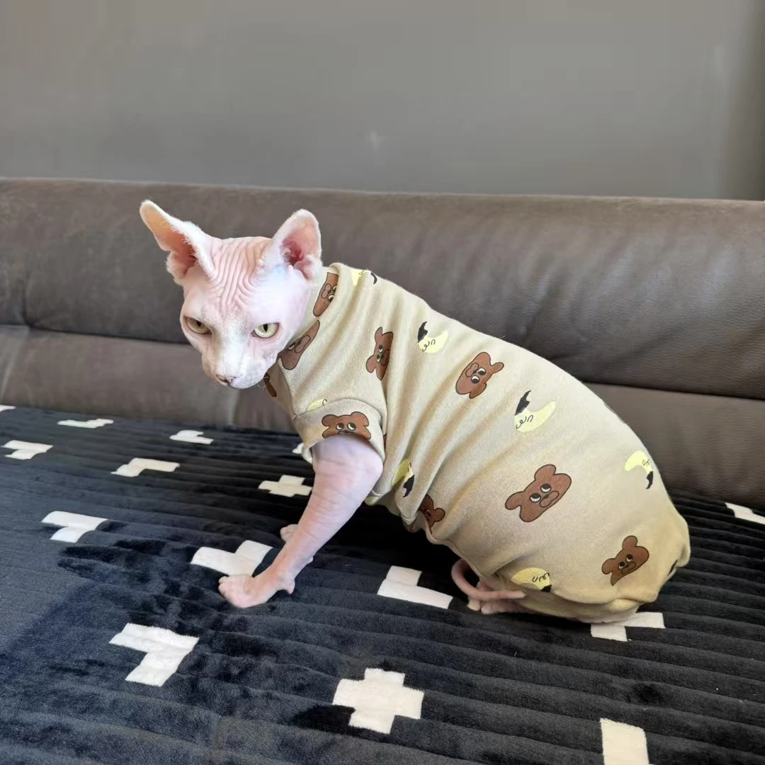 Camiseta de algodón suave para gato Sphynx, abrigo de manga corta de verano y primavera para gatitos, perros, ropa de descanso de dinosaurio de dibujos animados para Devon Rex - imagen 2