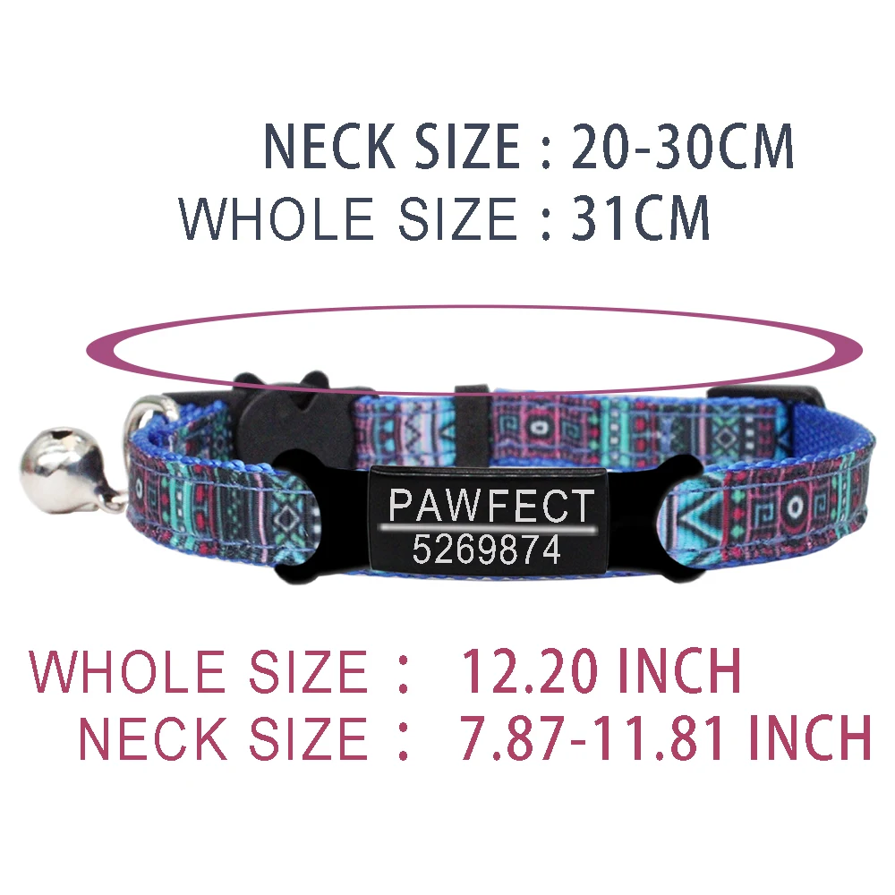 Collar de gato con etiqueta de identificación personalizada con campana, Collar personalizado de seguridad, grabado de nailon ajustable, Collar de gatito pequeño - imagen 4