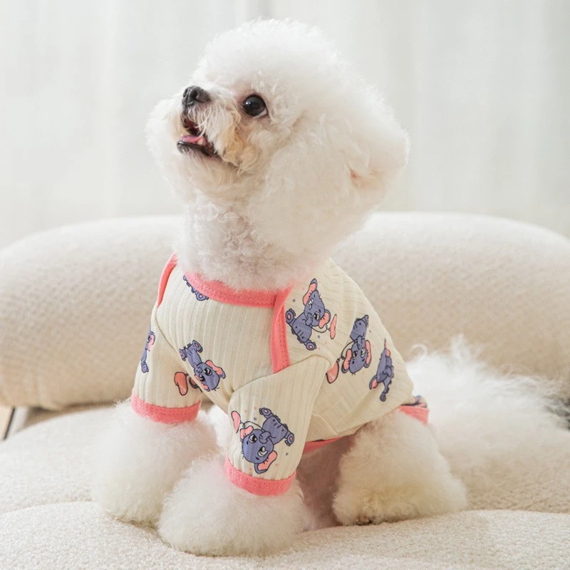 Ropa de primavera y otoño para perros pequeños, camisa con estampado de dibujos animados, chaleco para Gato, Bomei Yorkshire, ropa transpirable de algodón para cachorros - imagen 4