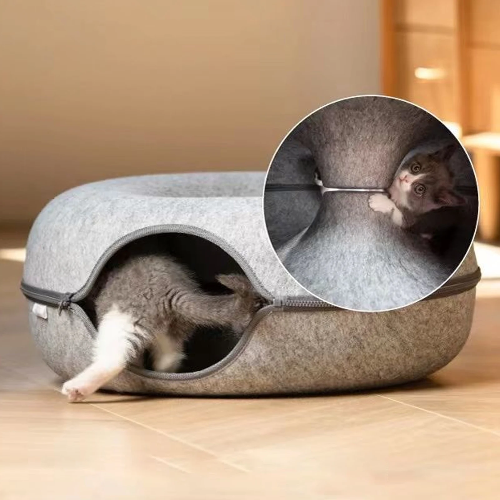 Túnel interactivo para gatos Donut, juguete para jugar, cama para gatos, hurones de doble uso, túneles de cama para conejos, juguetes de interior, casa para gatos, juguete de entrenamiento para gatitos - imagen 3