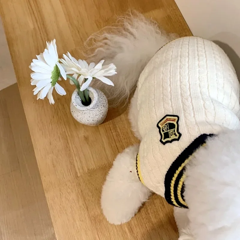 Suéter de moda para mascotas, chaleco tejido para Academia de perros, oso de peluche, pequeño gato, Yorkshire, Pomerania, cachorro pequeño, ropa cálida para cachorros de invierno - imagen 3