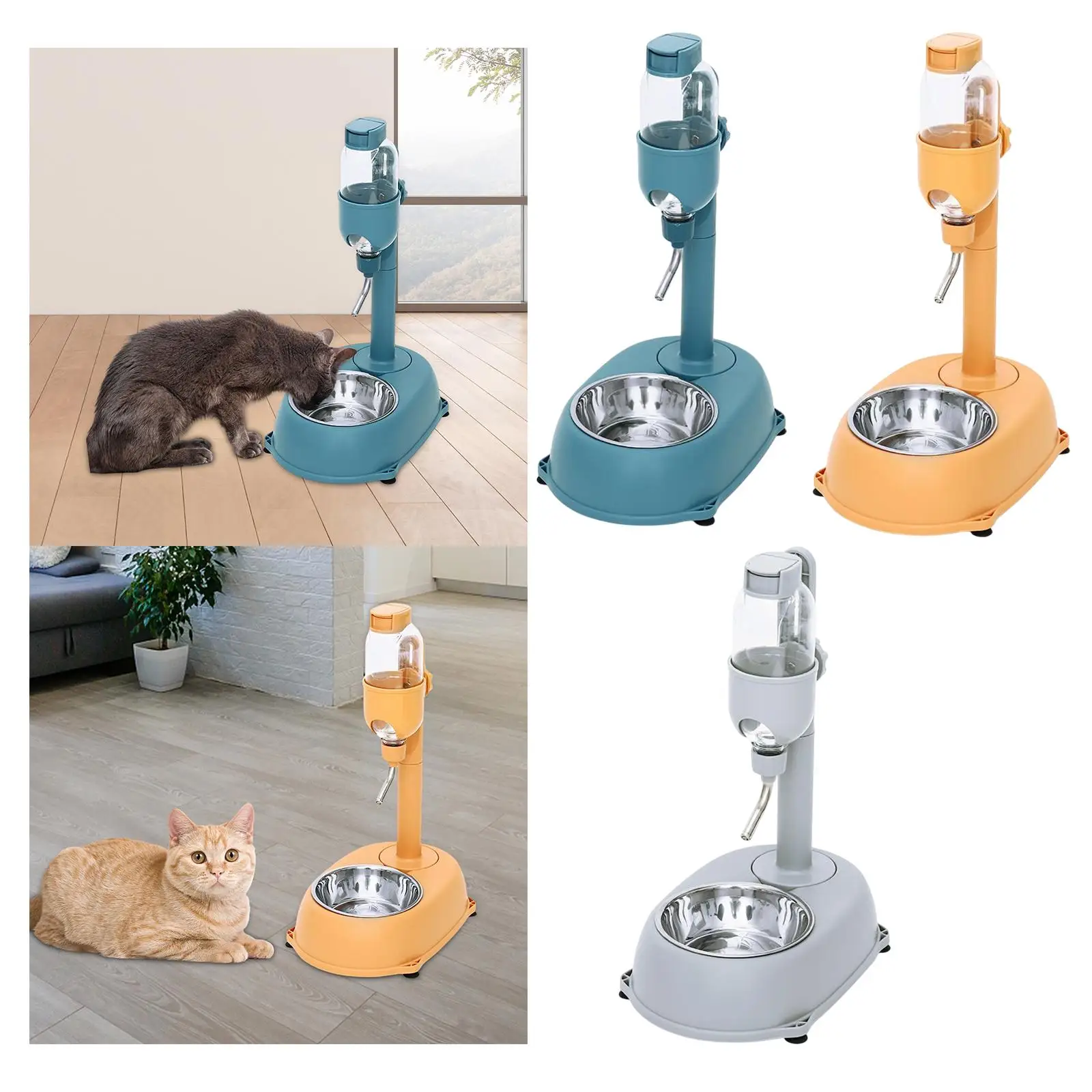 Portable Pet Drinker, Removable Food Bowls, 500ml Water Bottle, Bottom Pet Bowls