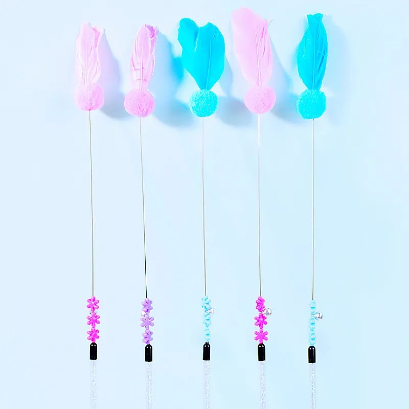 Juguetes para gatos, juguete interactivo de plumas para gatos, juguetes de mango largo para gatos, palo de burlas, alambre de acero, juguete para gatos, palos de bolas de lana, suministros para mascotas - imagen 5