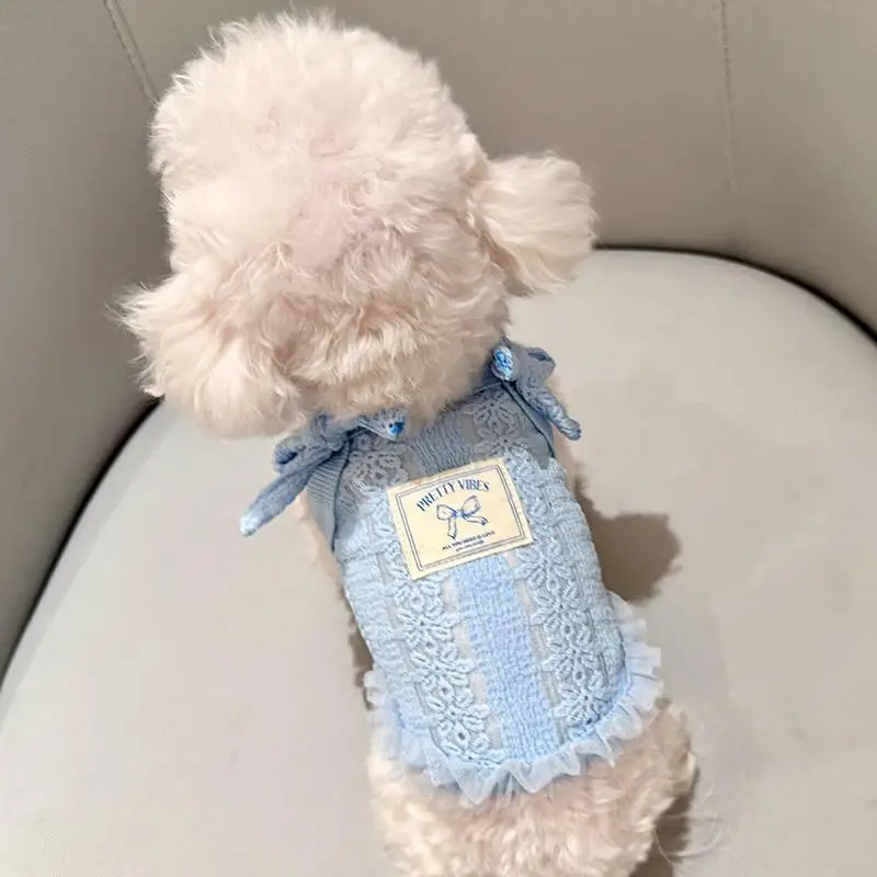 Chaleco azul de verano para mascotas, camisola fina y transpirable, chaleco hueco, ropa de encaje para perros pequeños, ropa para cachorros, chaleco refrescante