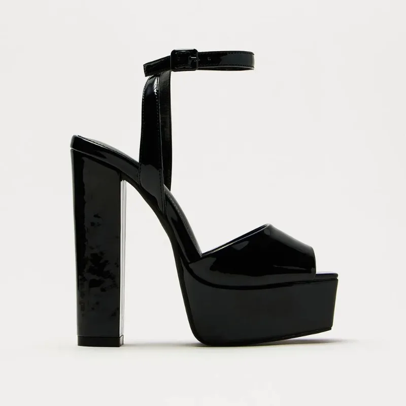 Sandalias de plataforma negras para mujer, elegantes, sexys, tacones altos, correa en el tobillo, sandalias de fiesta plateadas y doradas, zapatos de boda blancos - imagen 3