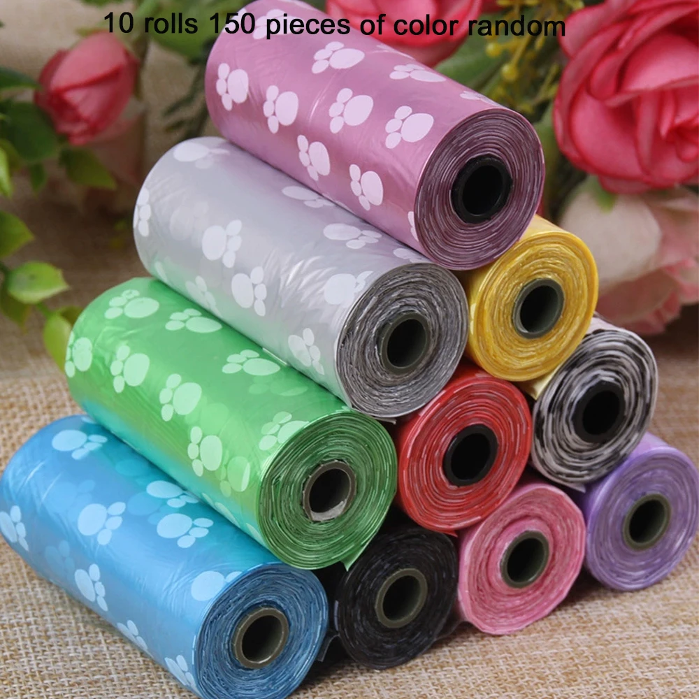 10 rollos de bolsas para excrementos de perros con 15 bolsas de colores aleatorios por rollo, bolsas de basura limpias para cachorros al aire libre para perros, ecológicas a prueba de fugas