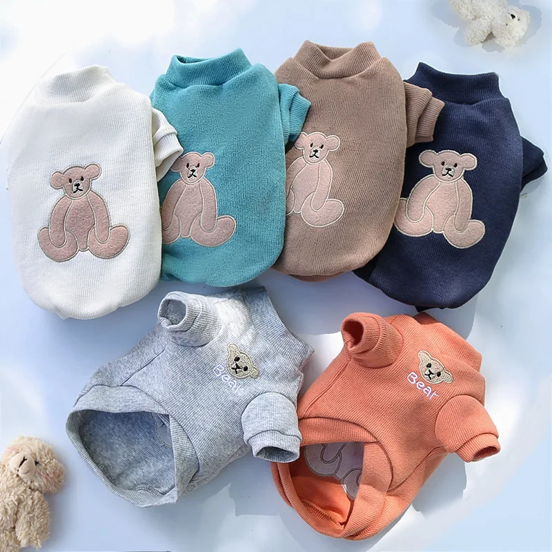 Sudaderas con capucha para perros pequeños, ropa con bordado de oso para perros, jerséis de invierno para cachorros, sudaderas con capucha suaves y cálidas para gatos, sudaderas para perros y mascotas