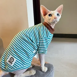 Camiseta algodón rayada azul gato Sphynx Devon Rex pijama de invierno