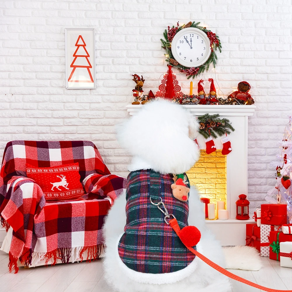 Ropa de invierno para perro, chaleco de lana de Navidad, chaqueta para perros pequeños y medianos, Bulldog Francés, cachorro, gato, abrigo con correa - imagen 2