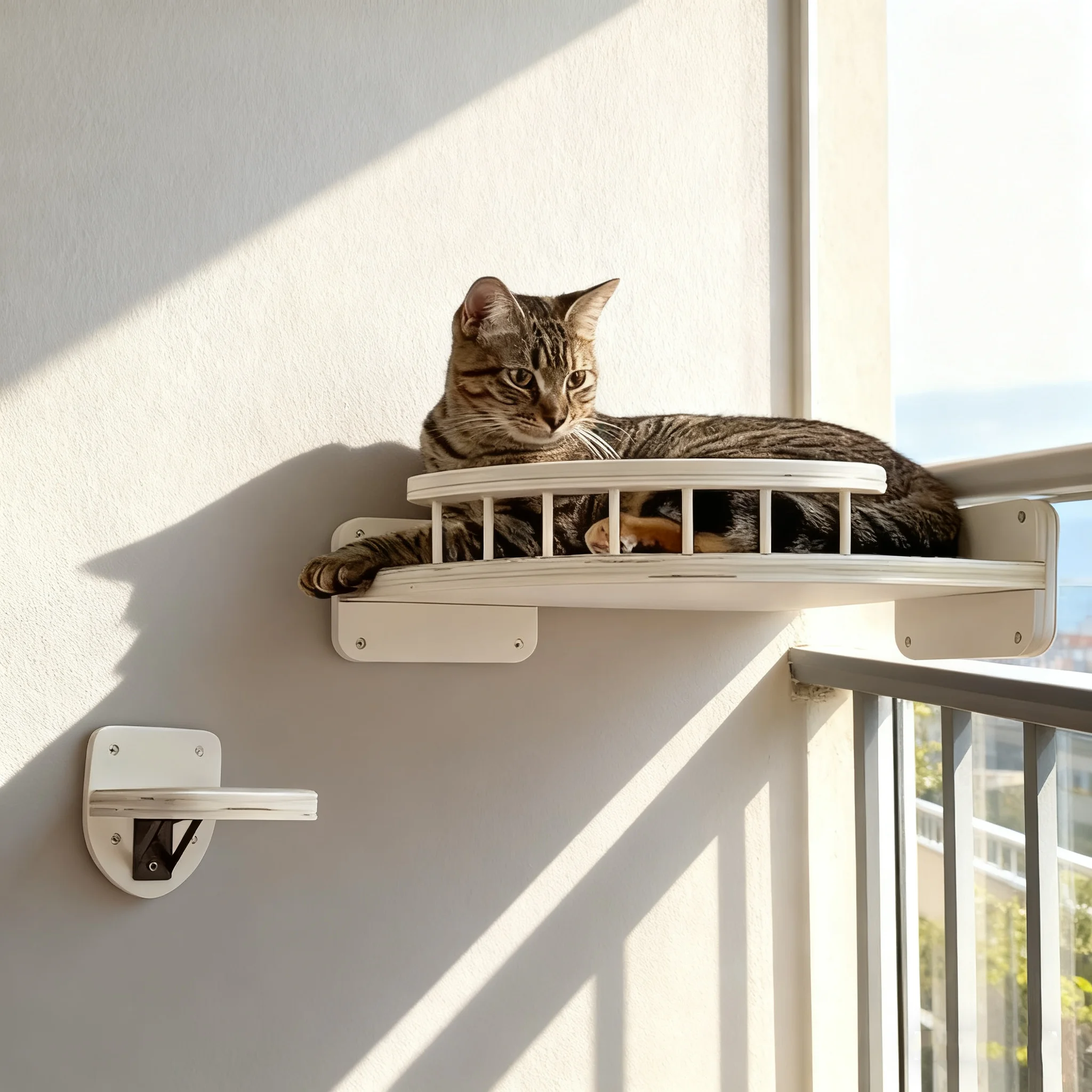 Juego de estantes montados en la pared Plataforma de observación de esquina con plataforma de salto pequeña para escalar y dormir de gatitos