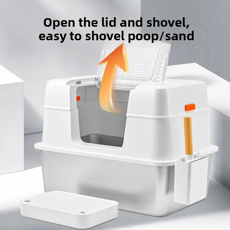 Caja de arena para gatos de acero inoxidable, extragrande, completamente cerrada, resistente al agua, fácil de limpiar, productos para mascotas, accesorios de limpieza, sartenes para gatos - imagen 3