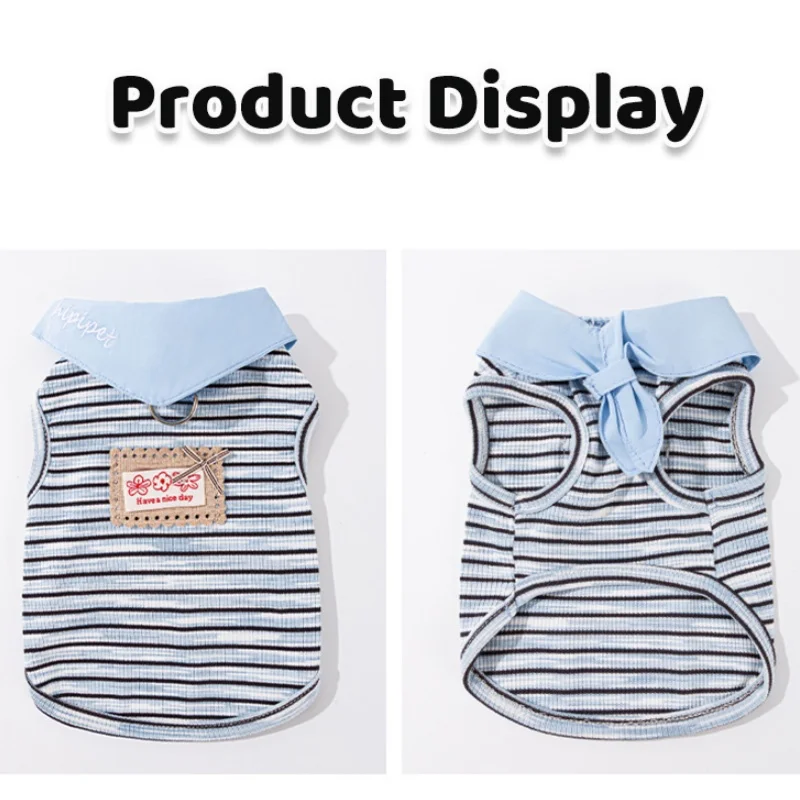 Camiseta a rayas con anilla D para perros y gatos – Chaleco veraniego - imagen 2