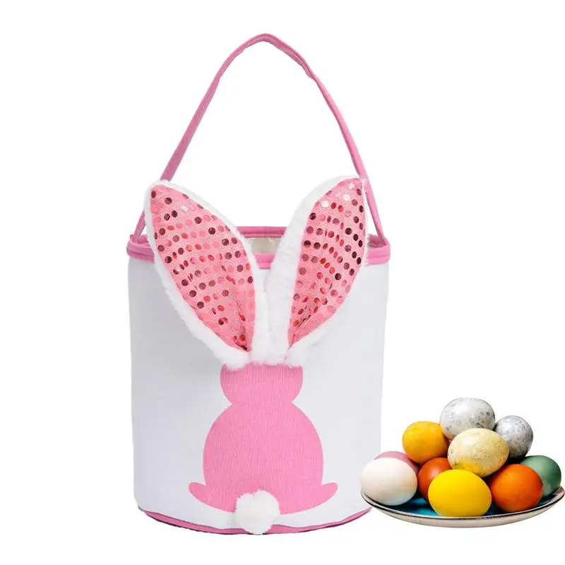 Cesta de conejito de Pascua LED para niños, bolso de mano de conejo, cubo para caza de huevos, bolsas de lona de cola peluda Con 3 modos Led - imagen 3