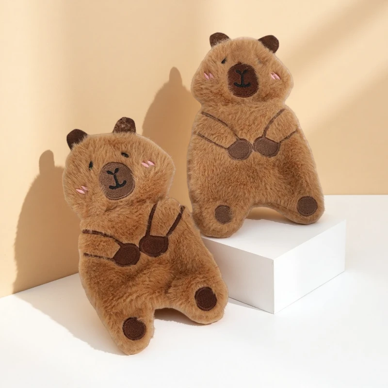 Juguetes chirriantes de oso capibara de peluche: lindo oso marrón resistente a masticar, juguete para perros y gatos sin relleno para juegos autónomos