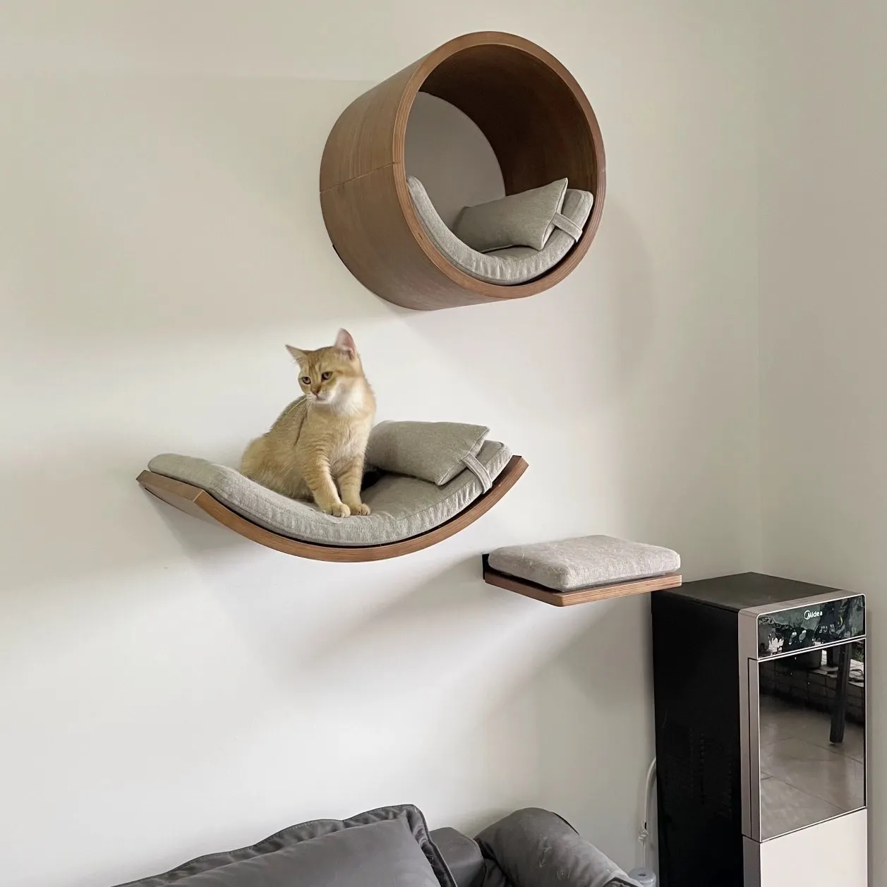 Juego de parque infantil montado en la pared para gatos con escaleras, hamaca, plataforma de salto suave y marco de escalada, torre integrada para gatos - imagen 3