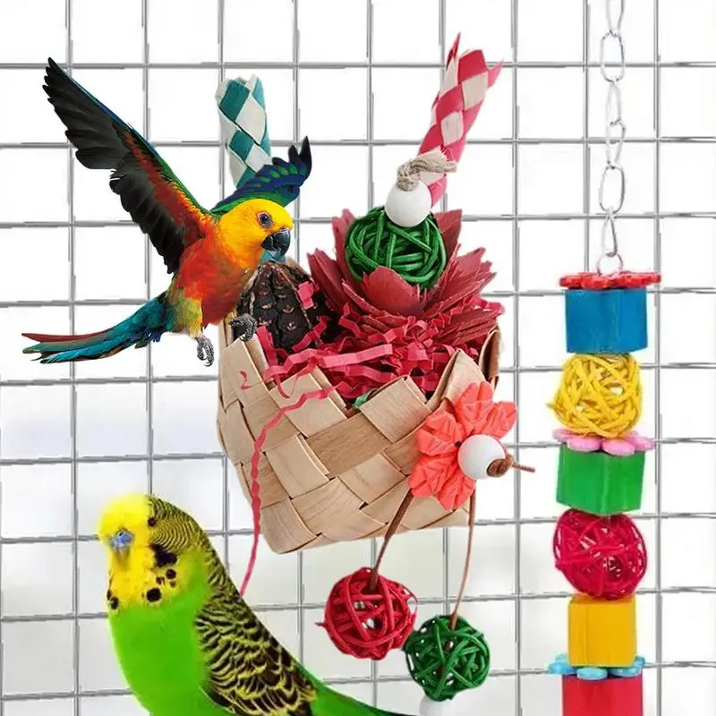 Jaula para pájaros de juguete, loro colorido, juguete para masticar, seguro e inofensivo, interesante juguete para loros para periquitos, cacatúas, periquitos - imagen 4