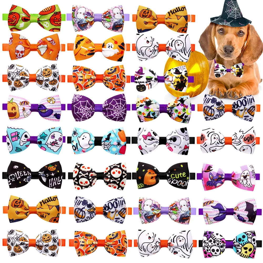 100 Uds. Pajarita para perros pequeños de Halloween para perros, pajarita para mascotas, corbatas para Halloween, suministros para mascotas para perros pequeños