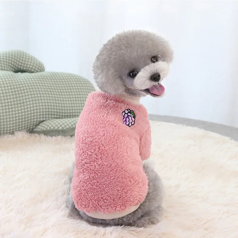 Ropa de invierno de felpa para mascotas, bonito patrón de frutas, chaleco grueso y cálido para perros pequeños y medianos, chaqueta suave para cachorros de invierno, disfraz de peluche - imagen 5