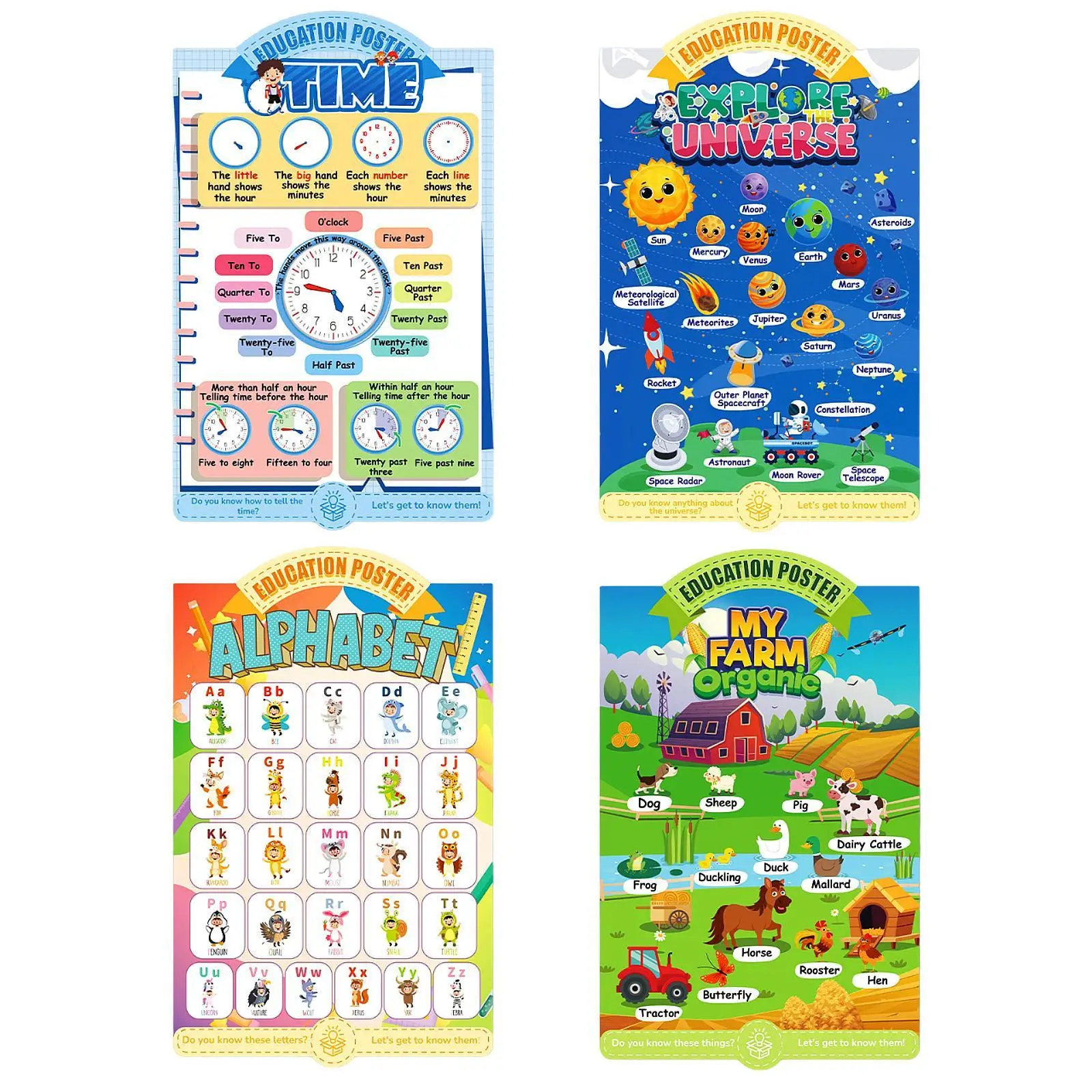 4 Pieces Scholars Educational Posters, Preschool Learning, Abc Alphabet Poster for Home, Nursery, Classroom, School