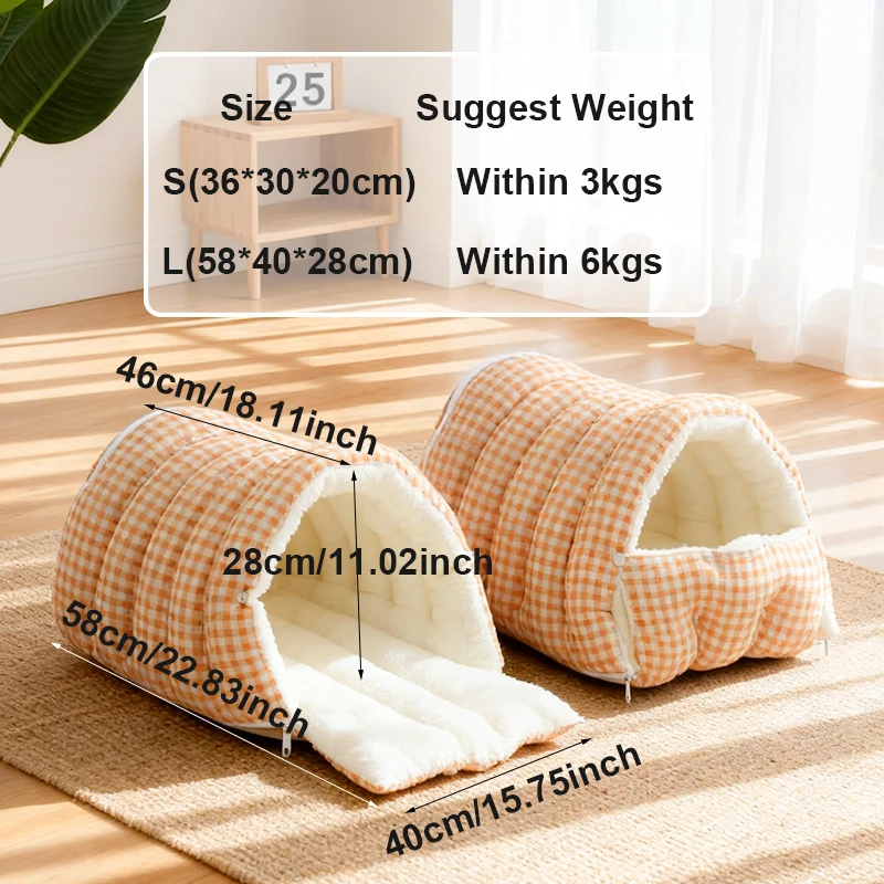 Cama cálida de invierno para gatos, saco de dormir grande de invierno adecuado para gatos adultos o 2 gatitos, cama cerrada multiusos extraíble con funda - imagen 5