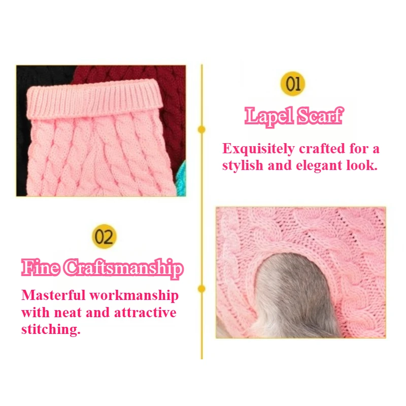 Suéter de punto para perros y gatos, sudadera con capucha de acrílico suave para mascotas pequeñas y medianas, jersey cálido de cuello alto para otoño e invierno - imagen 2