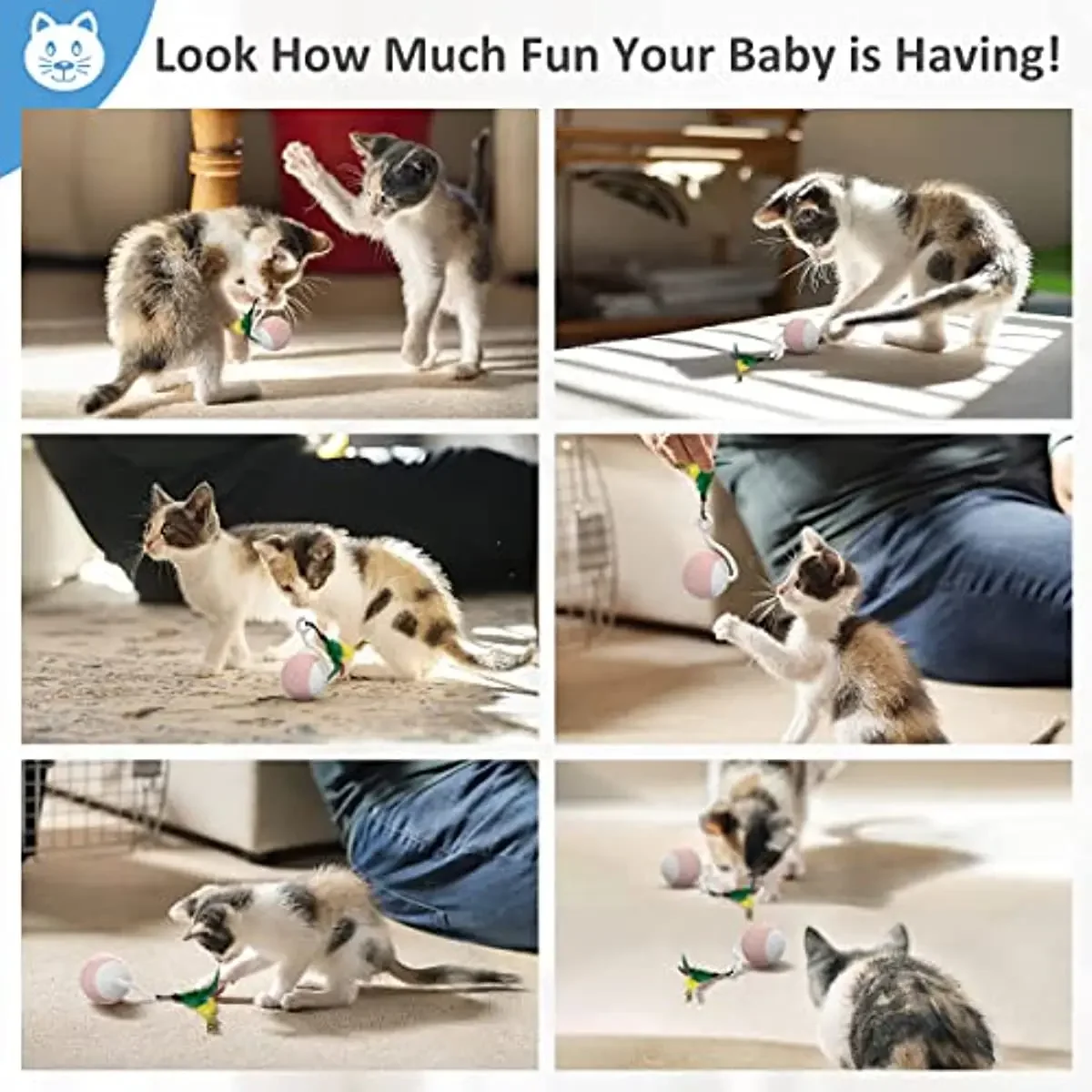 ATUBAN Juguete robótico inteligente para gatos, juguetes para gatos de interior, bola móvil automática con juguetes para gatitos de plumas en paquete. Recargable por USB - imagen 4