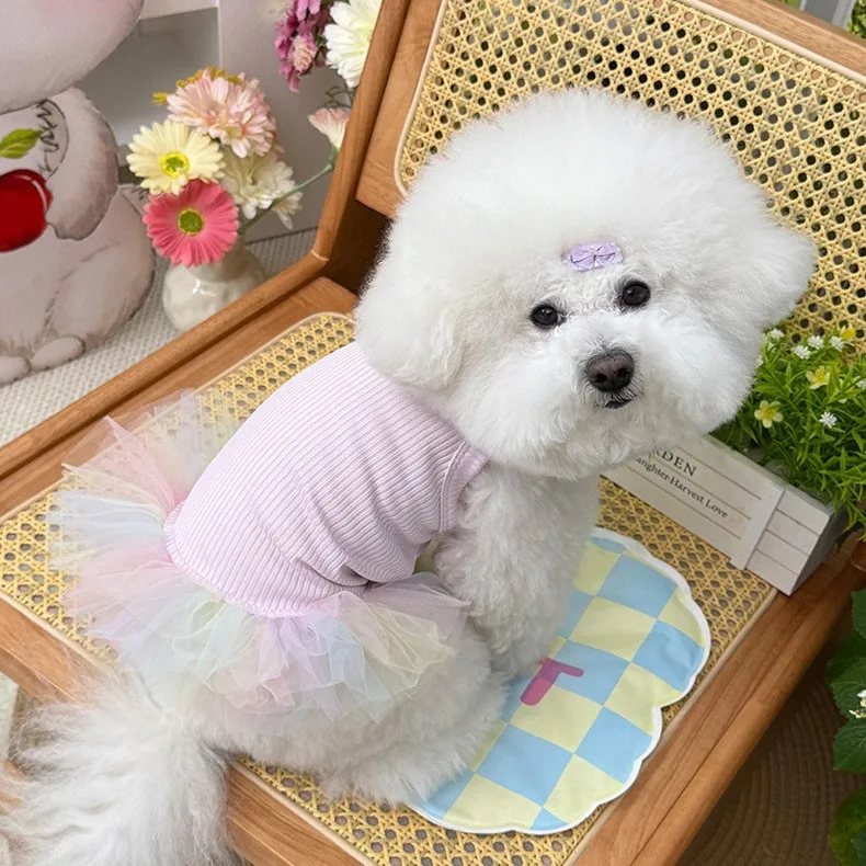 Vestido de malla colorido para mascotas, ropa para gatos, chaleco de peluche con tirantes bonitos, falda de princesa para perros pequeños, ropa para cachorros - imagen 4