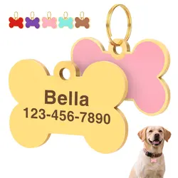 Etiqueta de identificación personalizada para perros y gatos, placa con nombre para perros grabada, forma de corazón de hueso, etiquetas antipérdida para mascotas, colgante, accesorios DIY