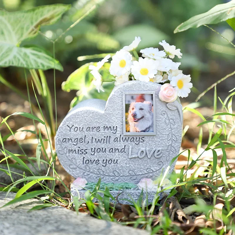 Monumento de lápida para cachorros, piedra conmemorativa de resina en forma de corazón, puede organizar flores, suministros creativos para gatos, productos conmemorativos para mascotas