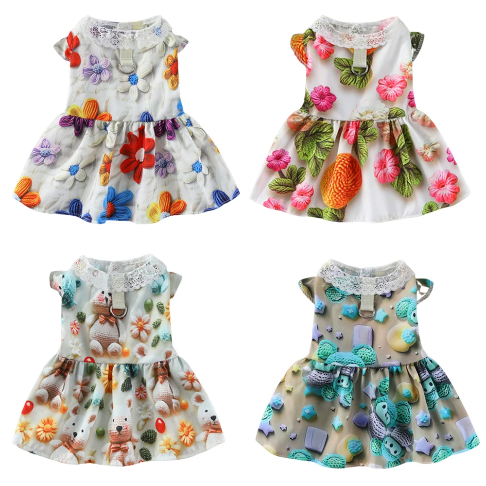 Vestido de falda con estampado 3D de verano para perros pequeños y medianos, vestidos novedosos para mascotas, ropa Corgi Shiba Inu Beagle, trajes de ropa para mascotas - imagen 3