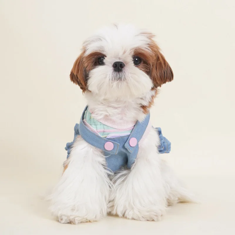 Falda con tirantes de mezclilla para perros, ropa para mascotas, falda con tirantes de mezclilla para perros pequeños, vestidos para perros pequeños, ropa de diseñador - imagen 4