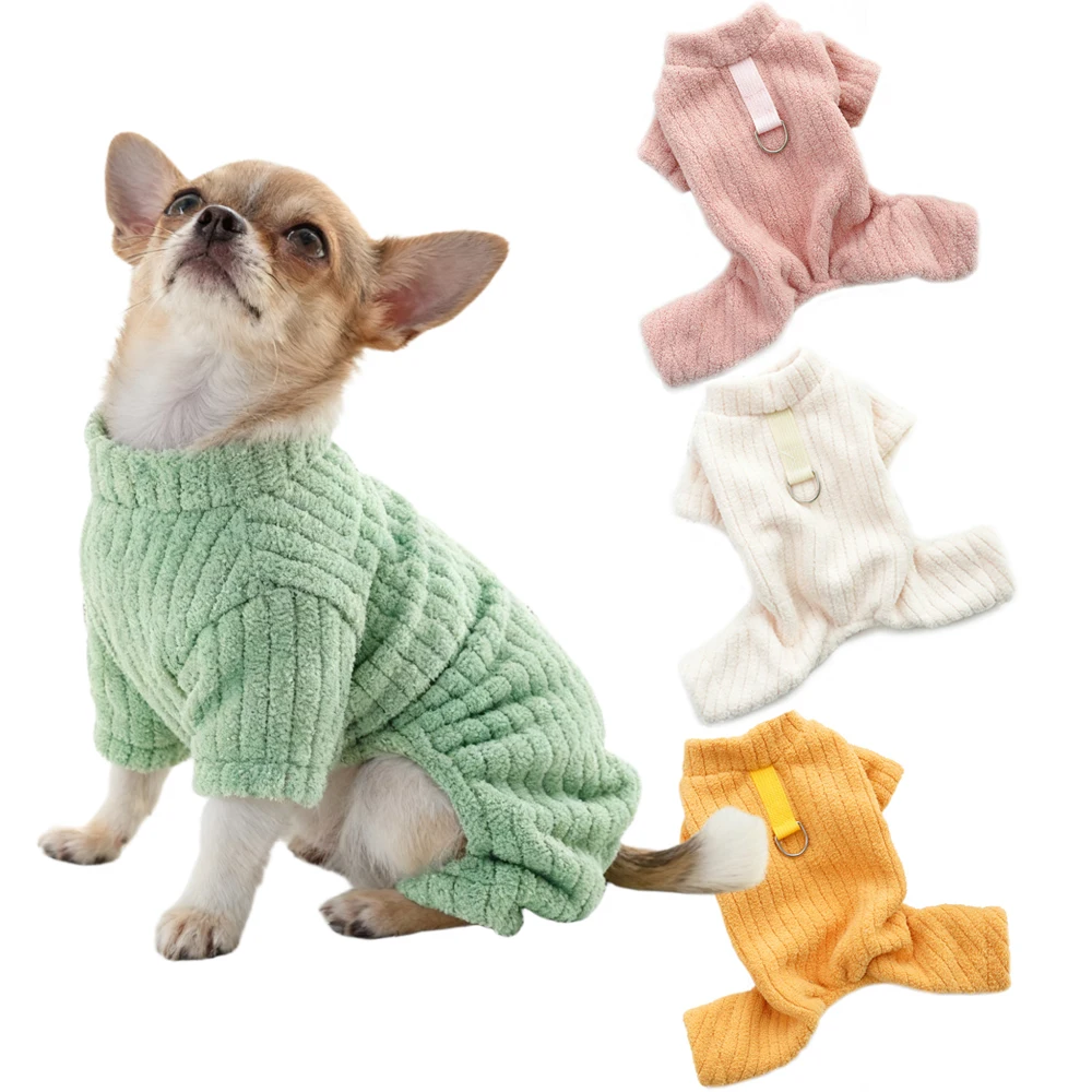 Mono a rayas lisas para perros, ropa de invierno para mascotas para perros pequeños y medianos, pijamas térmicos de lana para perros, mono, ropa de dormir para cachorros