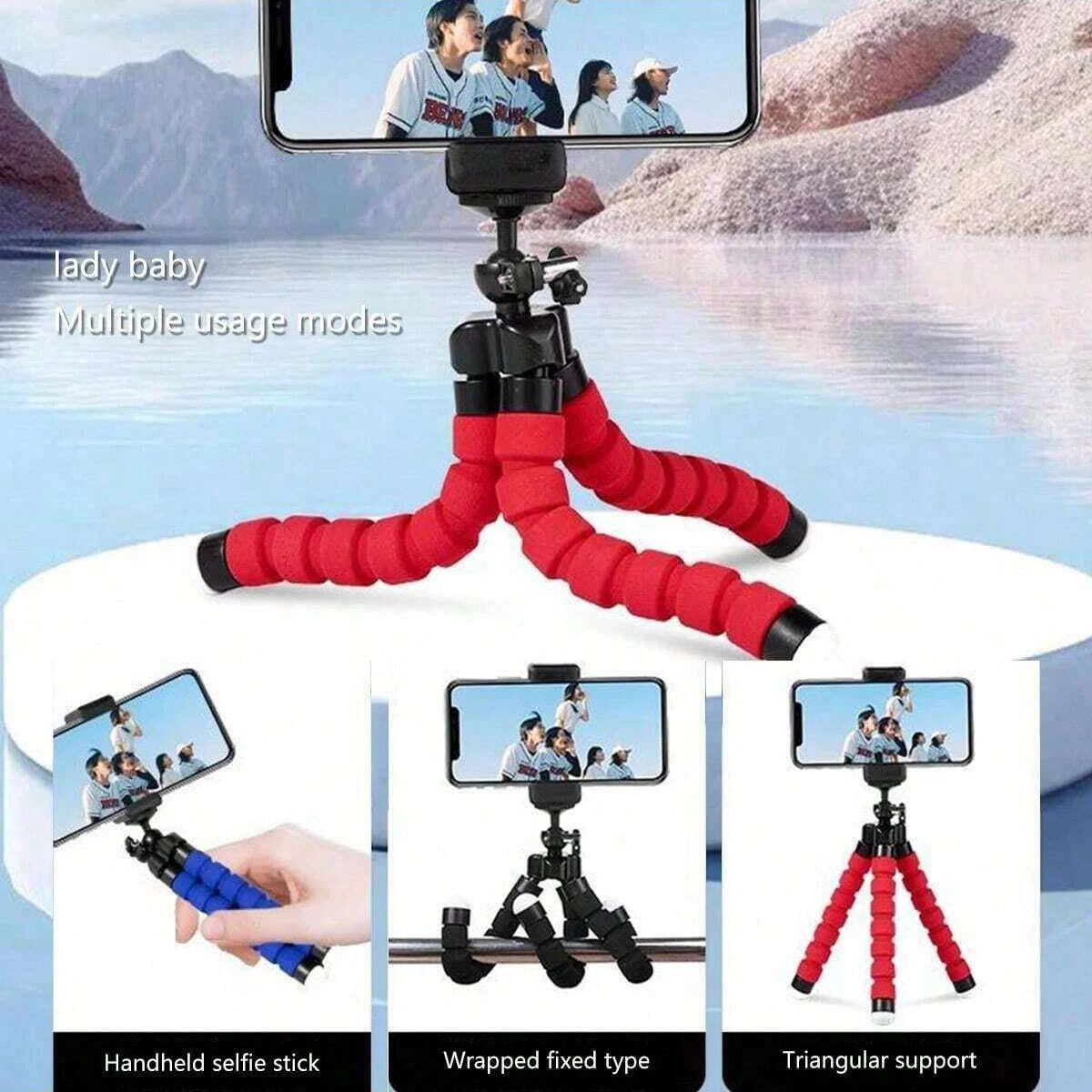 Soporte para teléfono con trípode portátil, multifuncional, plegable, altura ajustable, antideslizante, para transmisión en vivo, Selfie al aire libre, 1 ud.