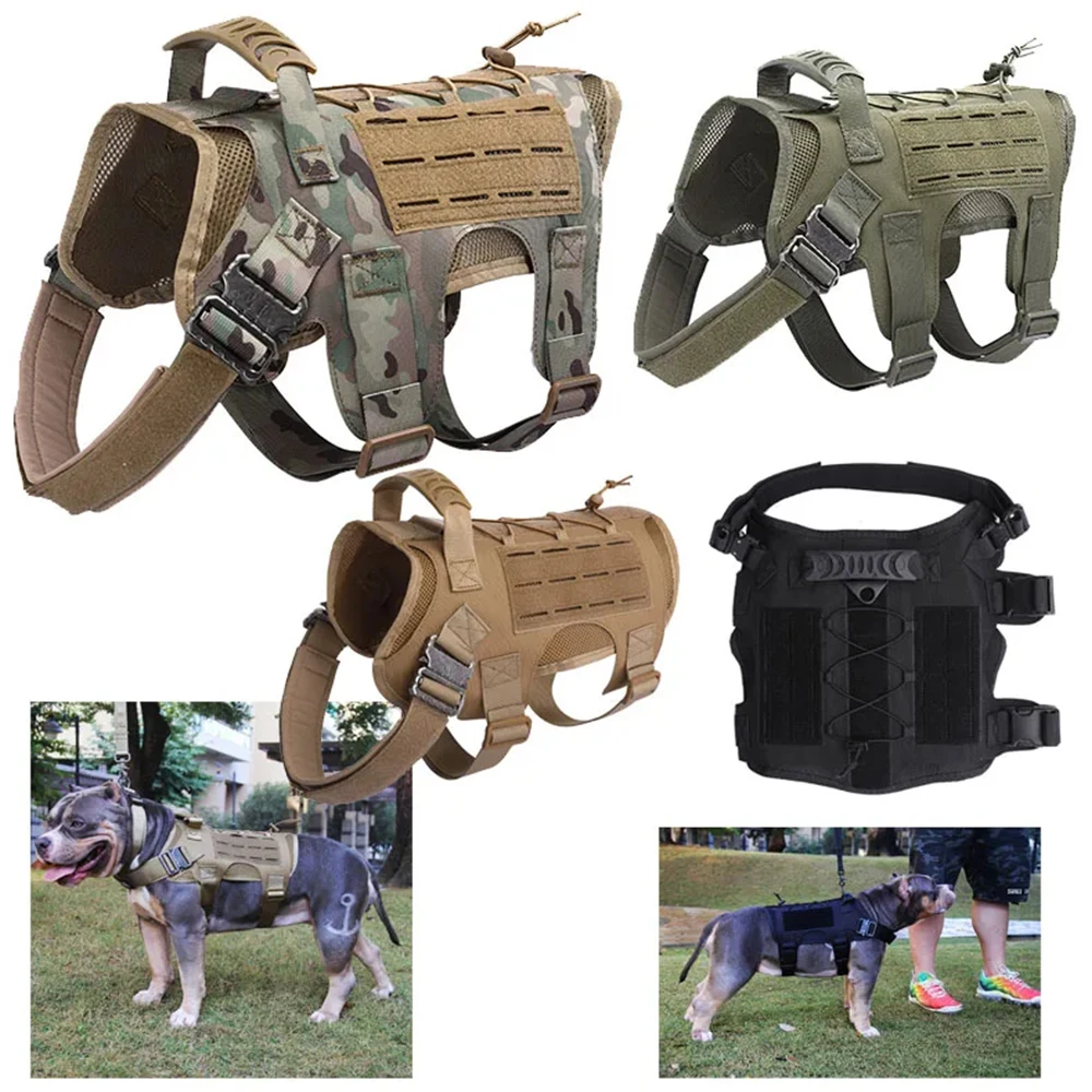 Juego de arnés militar táctico para perros para razas grandes, chaleco de entrenamiento de nailon ajustable para pastores alemanes Malinois y perros de trabajo