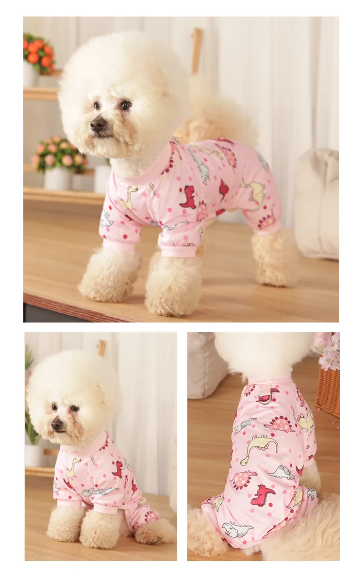 Pijamas bonitos de dinosaurios para perros, mono suave de una pieza para cachorros, ropa para mascotas de primavera y verano, mono para perros pequeños