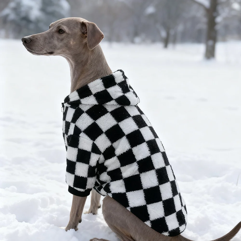 Ropa grande para perros, sudaderas con capucha a cuadros para mascotas, abrigo de lana de galgo italiano Whippet, suéteres de tablero de ajedrez Doberman de invierno, pijamas nuevos 2026 - imagen 4