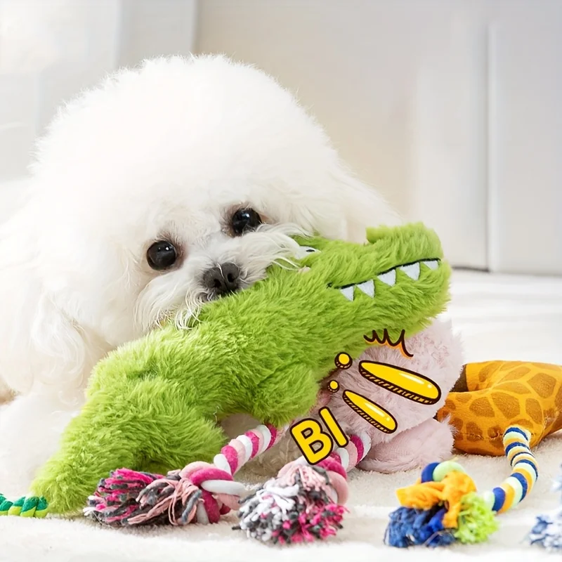 Juguete de peluche para perros, juguetes con chirrido en forma de Animal, cuerda interactiva para mascotas, accesorios para perros pequeños y medianos - imagen 4