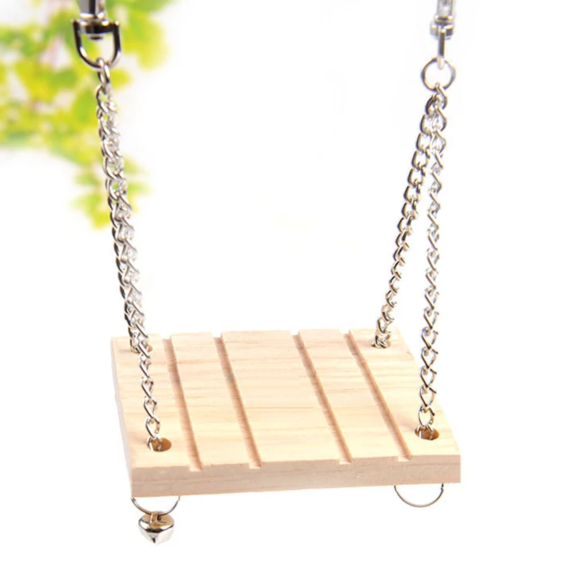 1 Uds. Juguete para mascotas, juguete para hámster, campana, hamaca columpio, plataforma de loro para mascotas pequeñas de madera, puente de suspensión de madera suspendido D9068 - imagen 3