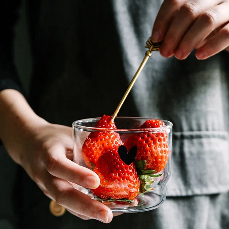 Taza de cristal de 300ml, taza de café con leche con diseño de amor, botella de té de la leche transparente resistente al calor para yogur, avena, vajilla para desayuno - imagen 5