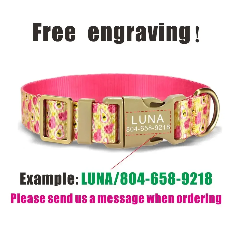 Collar para mascotas personalizado, identificación de placa de identificación personalizada, pera rosa ajustable, fibra suave, collares para perros y gatos, correa de plomo - imagen 4