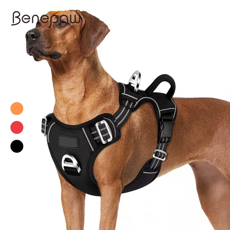 Benepaw Arnés Perro Sin Extracción Mango Fácil Control Arnés Reflectante Mascotas 2 Clips Correa Chaleco Acolchado Suave Ajustable Perro